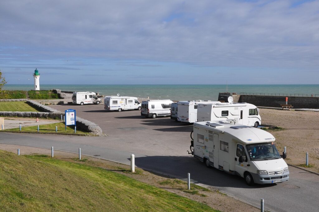 camping car, travel, horizontal, outside, sky, no person, nature, landscape, seagull, panoramic, campervan, van, normandy, lighthouse, sea, service area, car park, france, horizon, green lighthouse, campervan, campervan, campervan, campervan, campervan